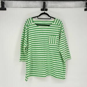 Women's Talbot's Green & White Striped 3/4 Sleeve Cotton Tee - Plus Size 2X
